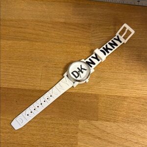 DKNY white jelly silicone band black logo watch